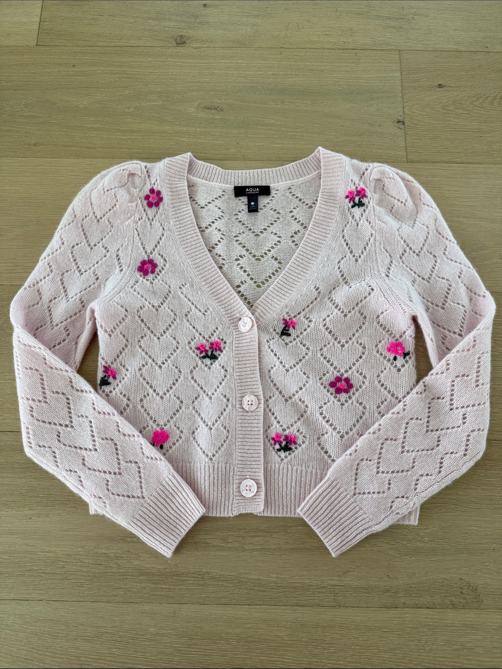 AQUA Cashmere
Embroidered Pointelle Cashmere Cardigan